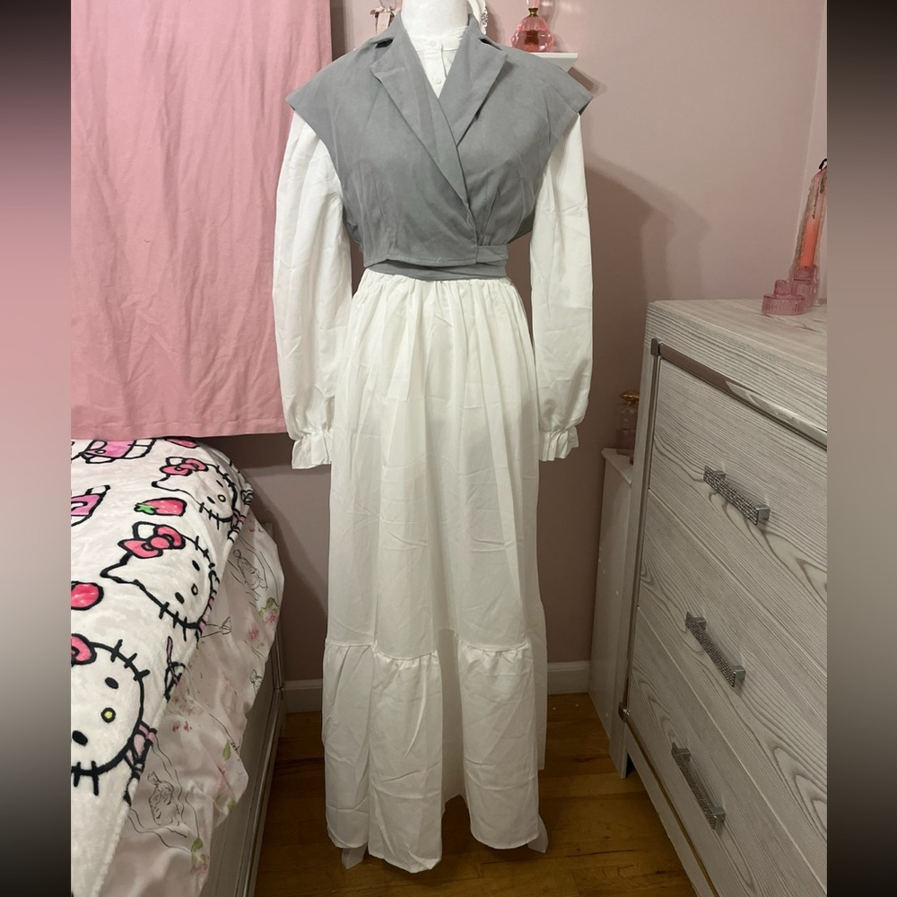 Elegant Gray and White Women's Dress